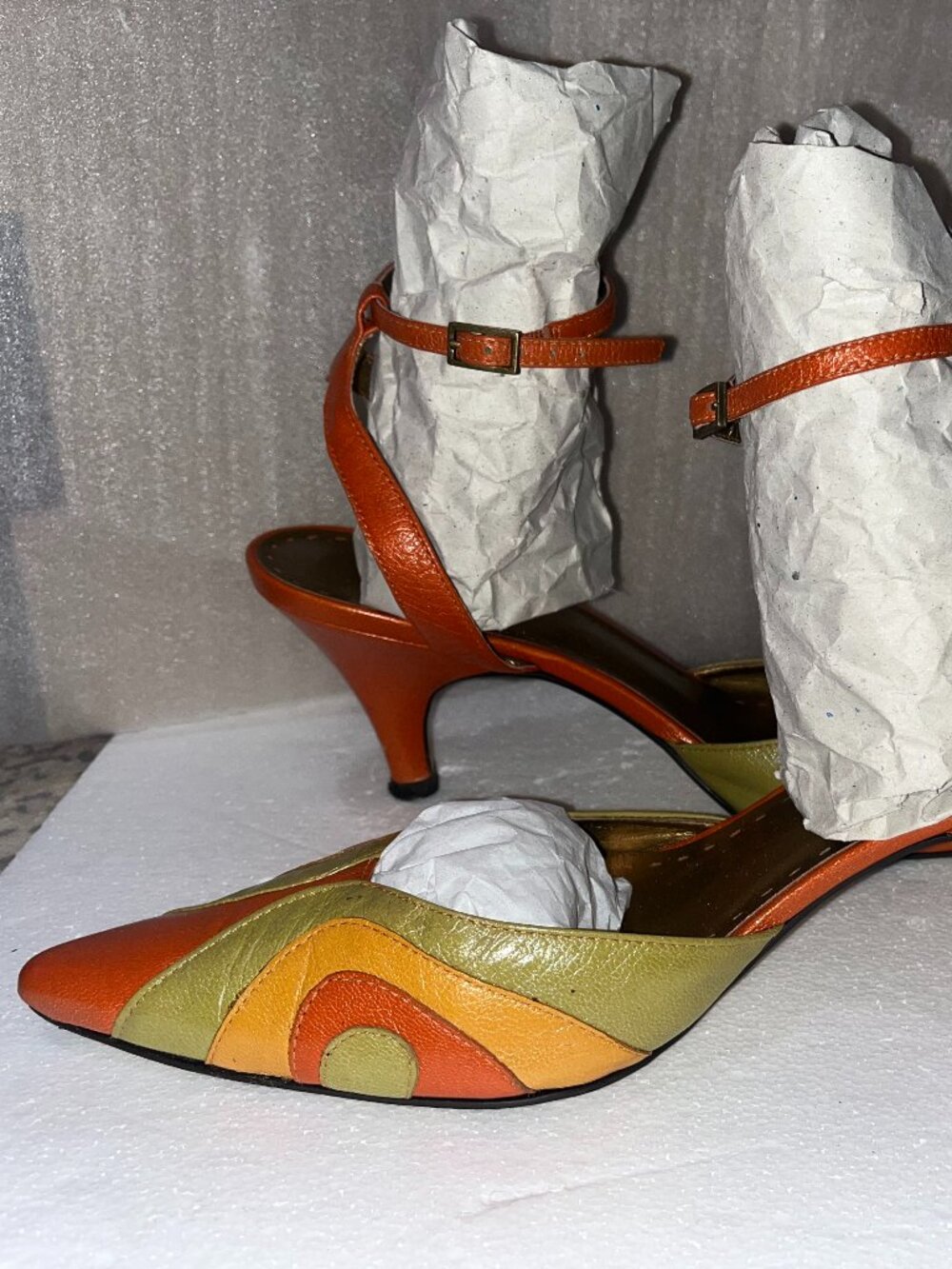 Gianni Bini Orange Green Yellow Wave-Accent Pointed Toe Heels - Picture 10 of 11